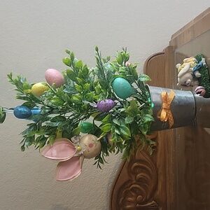 Easter Floral Tree Decor & Glitter Eggs Ceramic Bunny Vibrant Colors 17.5H X 10W